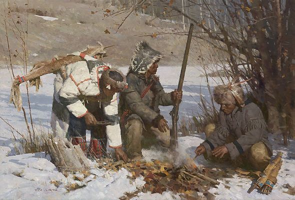 Z.S. Liang Artist Hand-Signed Limited Edition Giclee Canvas:"Assiniboine Hunters"