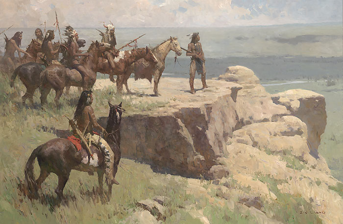 Z.S. Liang Hand Signed 52x34 Limited Edition Masterwork Canvas Giclee:"Overlooking Two Medicine River, 1806"