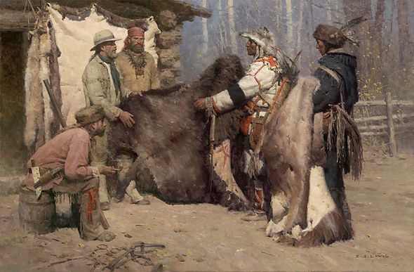 Z. S. Liang Hand Signed and Numbered Limited Edition Masterwork&trade; Giclee on Canvas:"Painted Robe for Powder and Ball, Musselshell Valley, Montana, 1840"