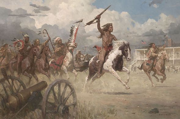 Z.S. Liang Hand Signed and Numbered Limted Edition Gicl&eacute;e Canvas:"The Charge of Crazy Horse on Fort Laramie,1864"