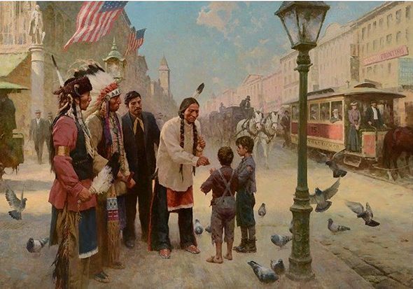 Z.S. Liang Limited Edition Canvas Giclee:"Sitting Bull's Kindness, Philadelphia, 1885"