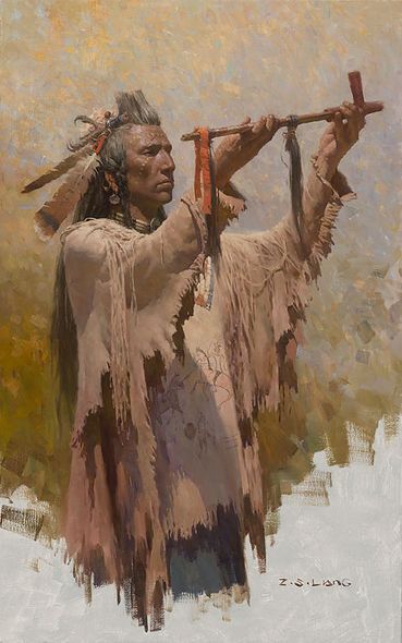 Z.S. Liang Limited Edition Canvas Giclee:"The Sacred War Pipe"