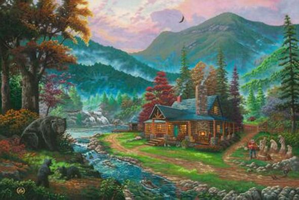 Zac Kinkade Limited Edition Canvas Giclee:"Black Bear Cabin"