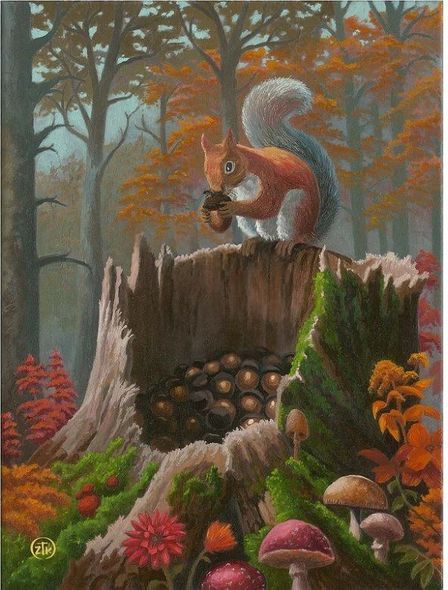 Zac Kinkade Limited Edition Canvas Giclee:"Acorn Afficionado"