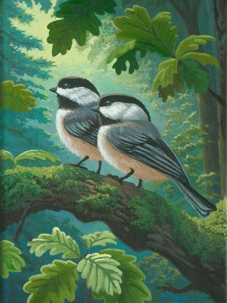 Zac Kinkade Limited Edition Canvas Giclee:"Chickadees in Spring"
