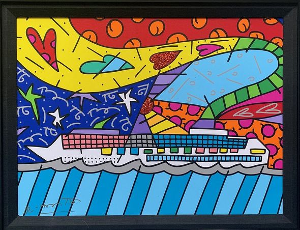 Romero Britto Artist Signed Embellished Limited Edition Framed Canvas:"Sea Cruise"