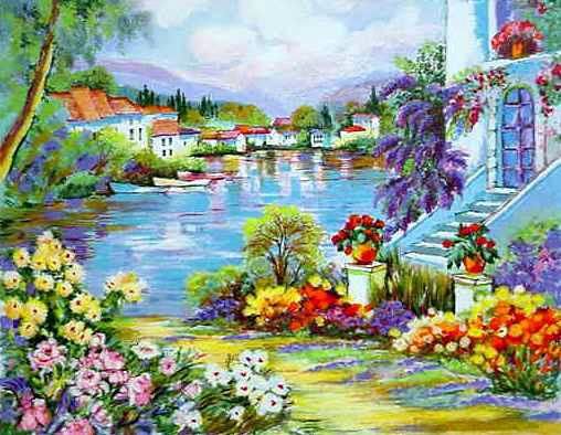 Zina Roitman Hand Signed and Numbered Limited Edition Serigraph on Paper: " River Side "