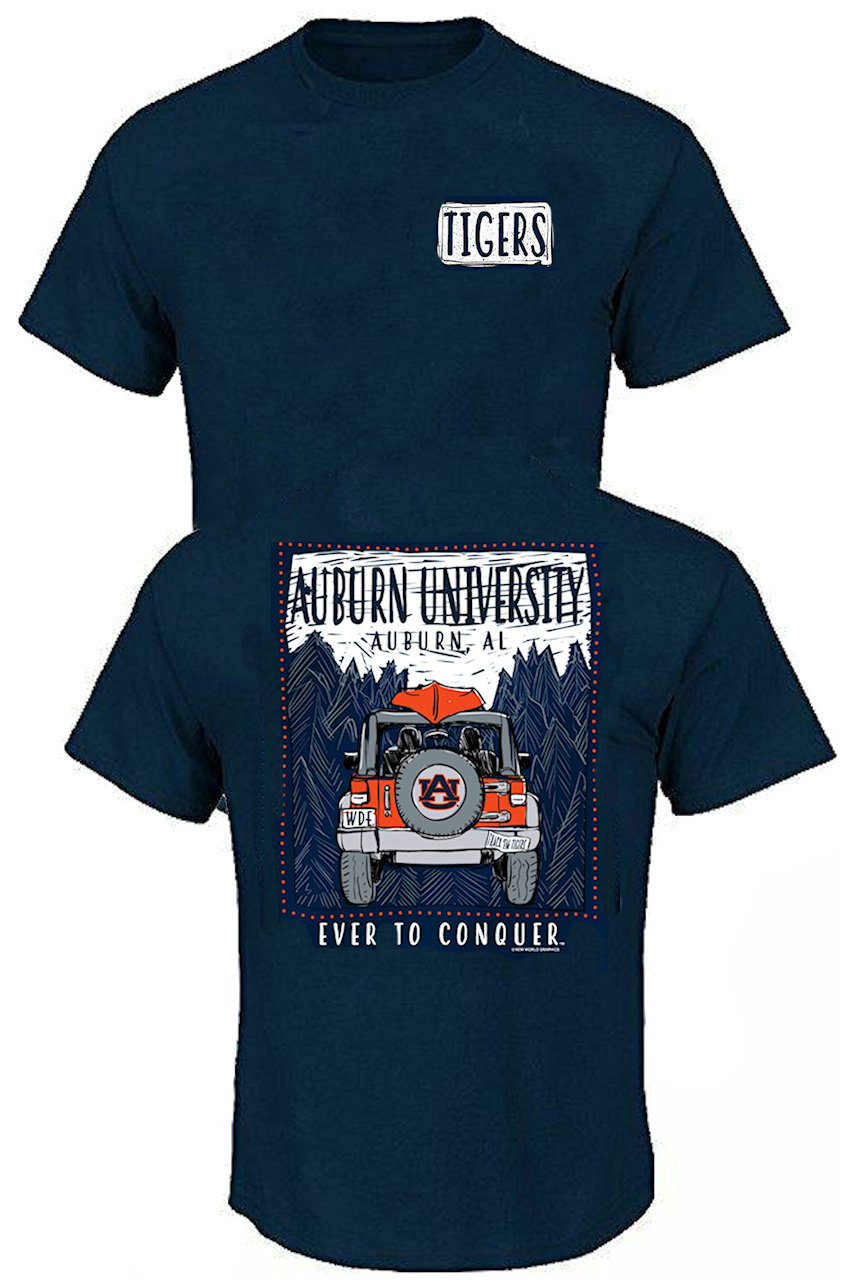 Auburn Tigers Men's Navy Blue Ever To Conquer Slogan Short Sleeve T Shirt, image size:857x1282