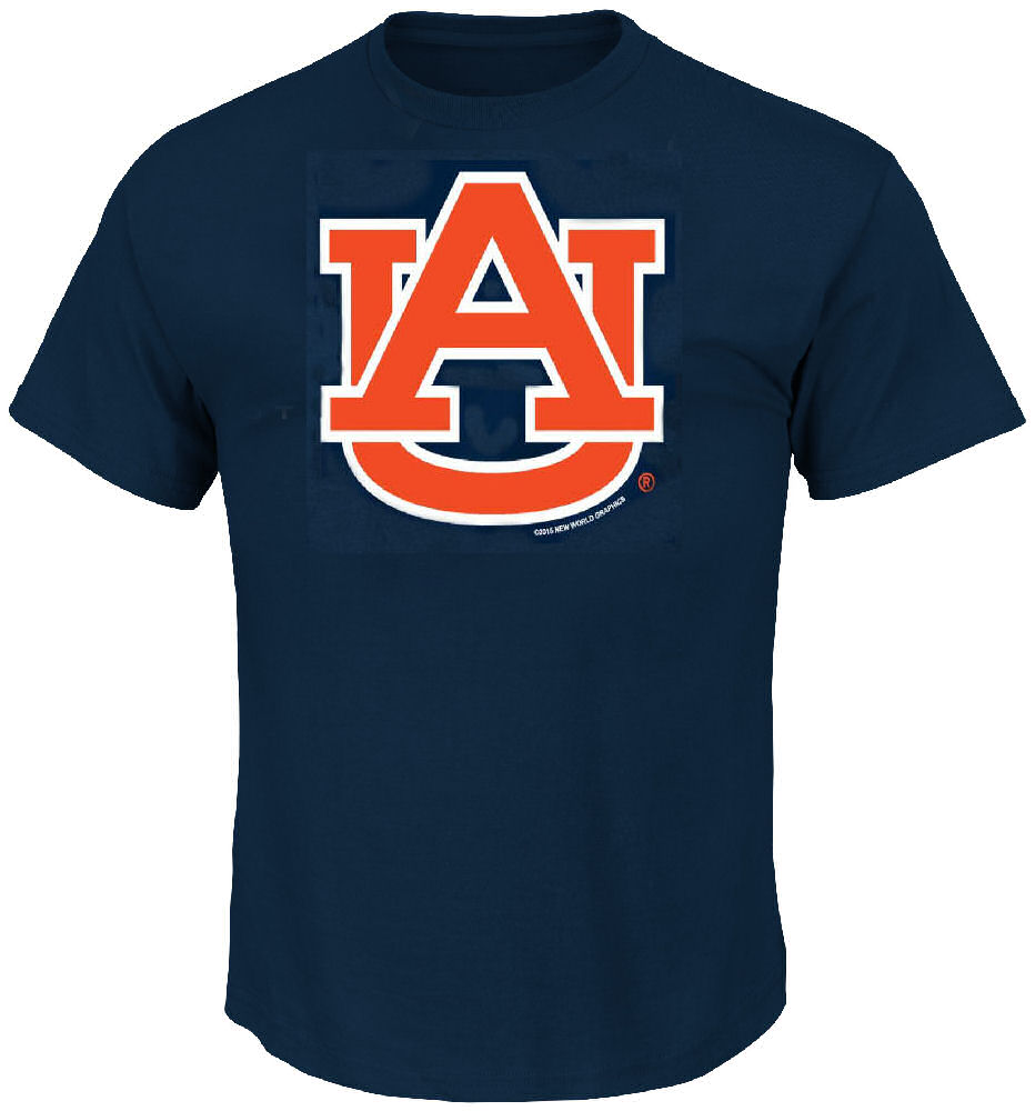 Auburn Tigers Mens Blue Giant Logo Short Sleeve T Shirt, image size:932x1000