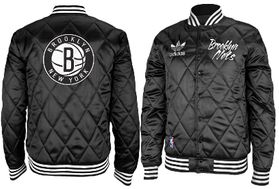 Brooklyn Nets Mens NBA Black Embroidered Satin Jacket by Adidas
