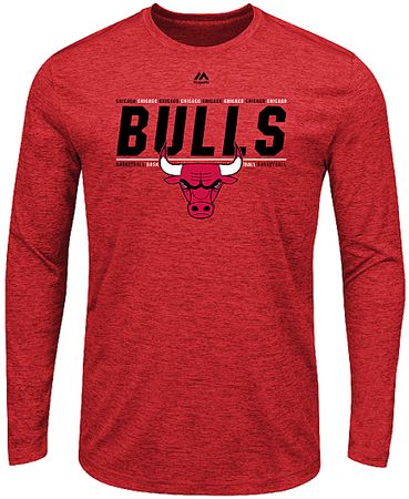 Chicago Bulls Mens Red Heather Thrill A Minute Polyester Long Sleeve T Shirt on Sale