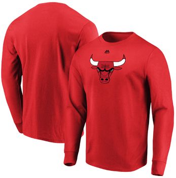 Chicago Bulls Mens Red  Logo 2 Basketball  Long Sleeve T Shirt on Sale
