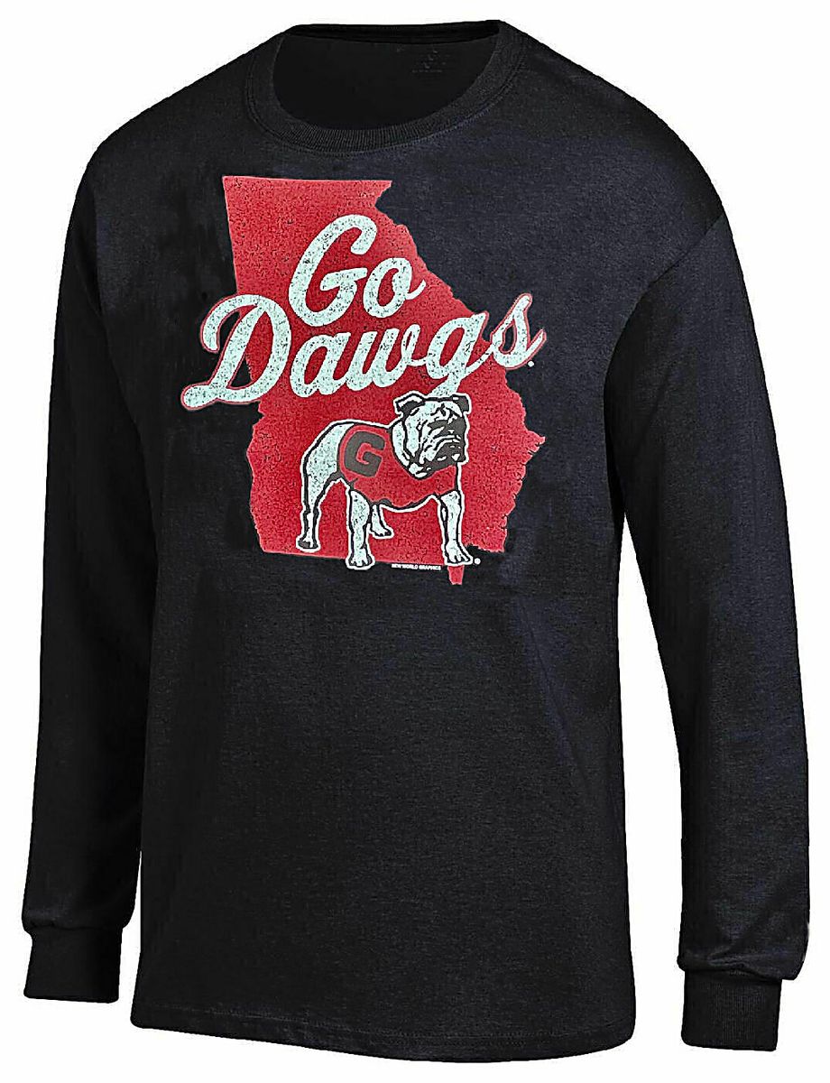 Georgia Bulldogs Men's Black State Logo Long Sleeve T Shirt