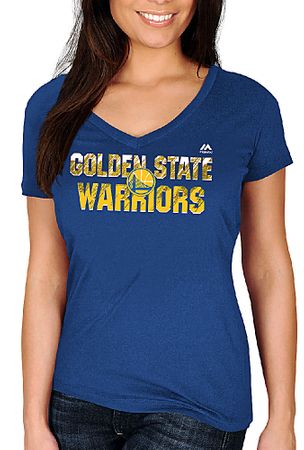 Ladies Golden State Warriors Royal Get Aggressive V Neck Short Sleeve Tee Shirt