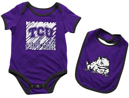Infant TCU Horned Frogs Purple Look At The Baby Onesie and Bib Set