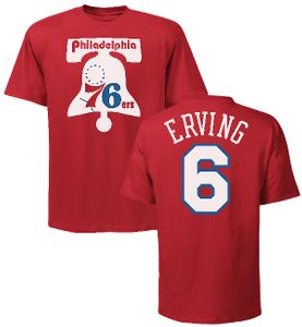Julius Erving Hardwood Philadelphia 76ers Hardwood Classic Red T Shirt by Majestic