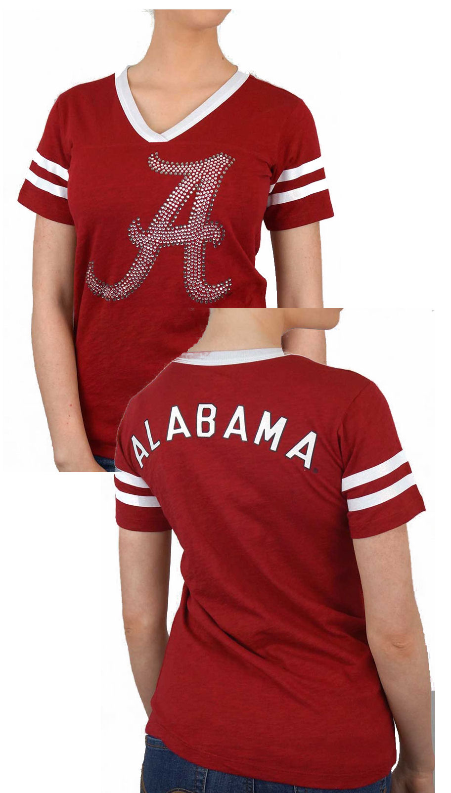 Roll Tide Strass Shirt Für Damen – Mit V-Ausschnitt, Glitzernd, Alabama Crimson Tide Football Fan