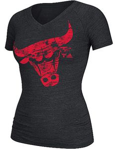 Ladies Chicago Bulls Heather Black Energy Logo V Neck Shirt by Adidas