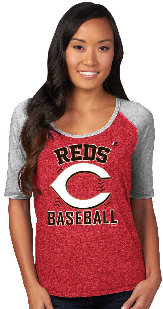Ladies Cincinnati Reds Majestic Break Out Season Half Sleeve Tee Shirt