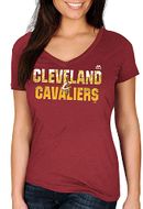 Ladies Cleveland Cavaliers Garnet Get Aggressive V Neck Short Sleeve Tee Shirt