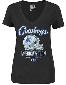 Ladies Dallas Cowboys Black Helmet Jill V Neck T Shirt