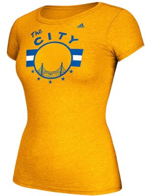 Ladies Golden State Warriors Adidas Gold The City Cap Sleeve Tee Shirt