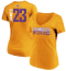 Ladies Lebron James Los Angeles Lakers Gold Vertical V Neck T Shirt on Sale