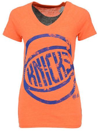 Ladies New York Knicks Heather Orange Energy Logo V Neck Shirt by Adidas