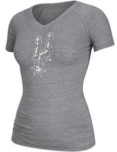 Ladies San Antonio Spurs Heather Grey Energy Logo V Neck Shirt by Adidas
