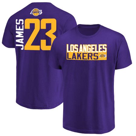 Lebron James Los Angeles Lakers Mens Purple Vertical Short Sleeve T Shirt on Sale