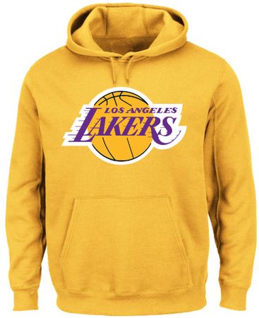 Los Angeles Lakers Mens Gold  Majestic Tackle Twill Tek Patch Hoodie Sweatshirt