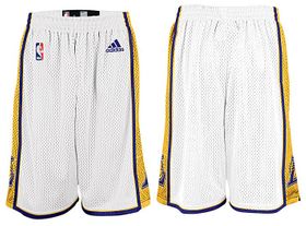 Los Angeles Lakers New Adult White Tackle Twill Logo Swingman Shorts By Adidas