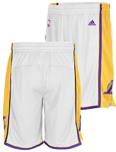 Los Angeles Lakers White Embroidered Swingman Shorts By Adidas