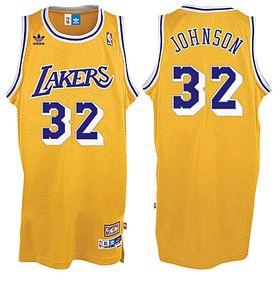 Magic Ervin Johnson Los Angeles Lakers Gold NBA Embroidered Replica Throwback Basketball Jersey By Adidas