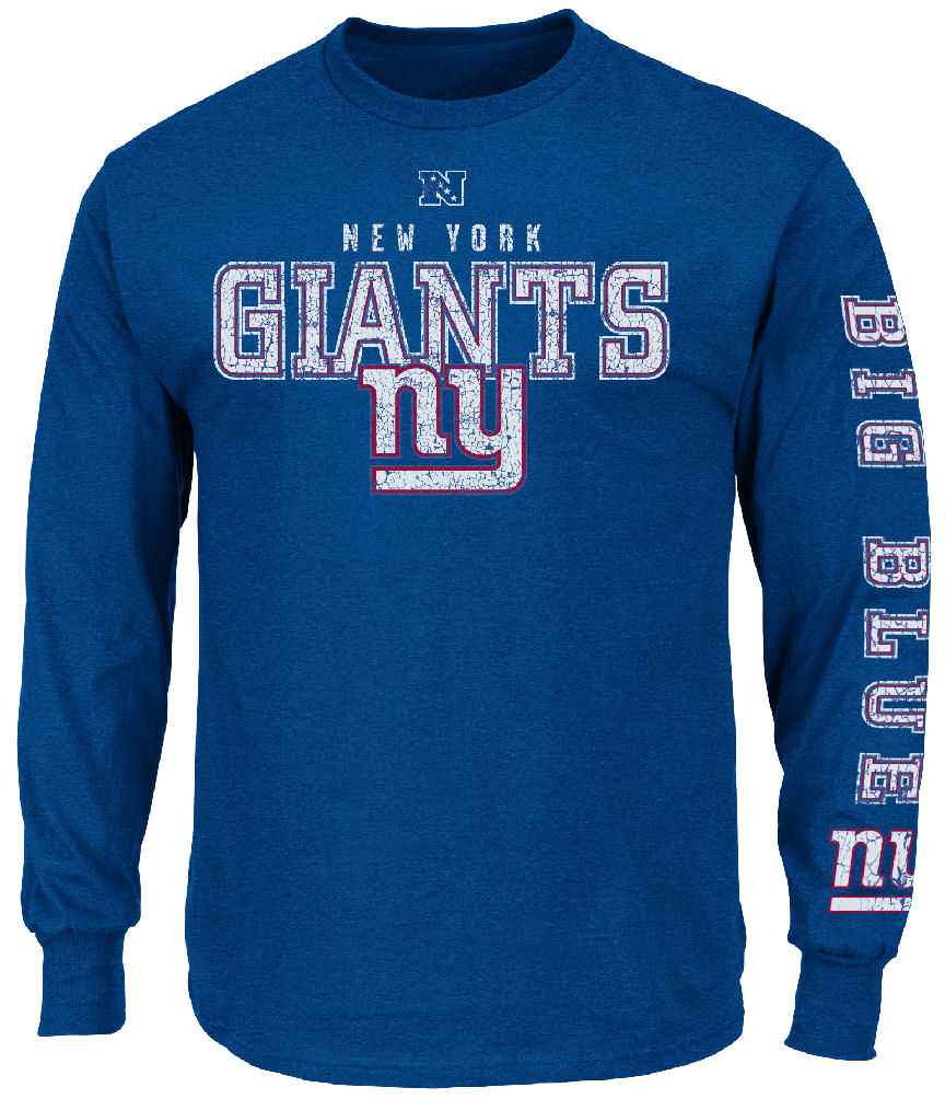 Majestic New York Giants Blue Heather Gridiron Tough VI Long Sleeve Tee