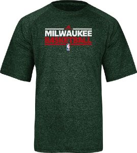 Milwaukee Bucks Heather Green Adidas Authentic On-Court Practice SS Climalite Performance T Shirt