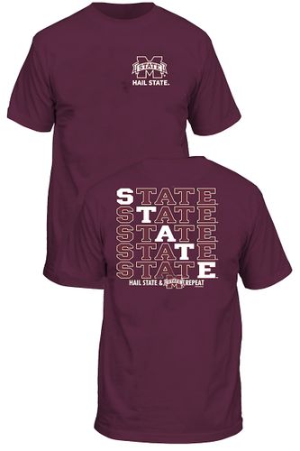 Mississippi State Bulldogs Men's 2 Sided Diagonal Repeat Short Sleeve T Shirt 