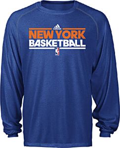 New York Knicks Adidas New Authentic On-Court Practice Climalite Performance Long Sleeve T Shirt