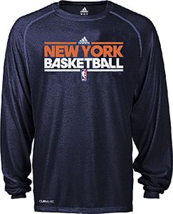 New York Knicks Heather Navy Adidas New Authentic On-Court Practice Climalite Performance Long Sleeve T Shirt