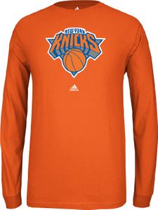New York Knicks Orange Primary Logo Long Sleeve Tee Shirt by Adidas