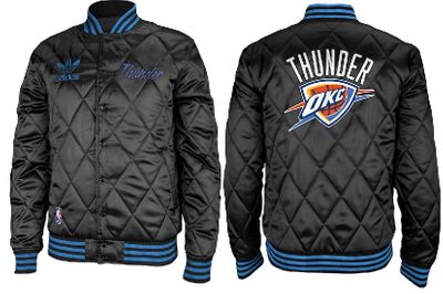 Oklahoma City Thunder Mens NBA Black Embroidered Satin Jacket by Adidas