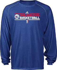 Philadelphia 76ers Heather Blue Adidas Authentic On-Court Practice Climalite Performance Long Sleeve T Shirt