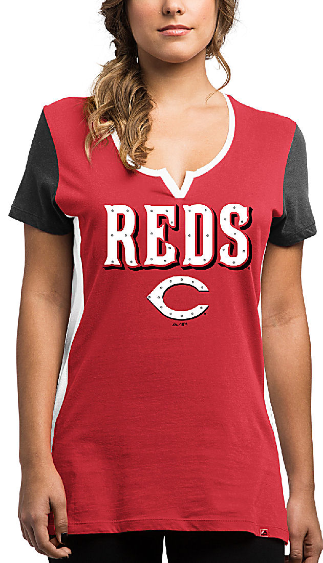 Ladies Cincinnati Reds Time To Shine Notched Scoop Neck Rhine Stud