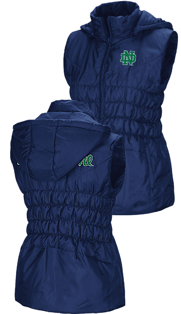 Womens Notre Dame Fighting Irish Embroidered Blue Discuss Puff Vest