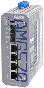 (Click to Enlarge) AMG SYSTEMS [AMG570-4G-2S] - >> INDUSTRIAL 6 PORT MANAGED SWITCH INDUSTRIAL 6 PORT MANAGED SWITCH 4 X 10/100/1000BASE-T(X) RJ45 PORTS 2  X 100/1000/2.5G BASE-FX SFP PORTS DIN RAIL / WALL MOUNT -40 C TO  + 75 C 12-56VDC POWER INPUT. (ITEM ALSO KNOWN AS : A