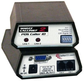 (Click to Enlarge) Whozz Calling? POS (Basic). Phone Caller ID (CallerID) POS Module with 2 lines. Works with PC America (PCAmerica Heartland Commerce POS) . Basic Module with Serial Connection.