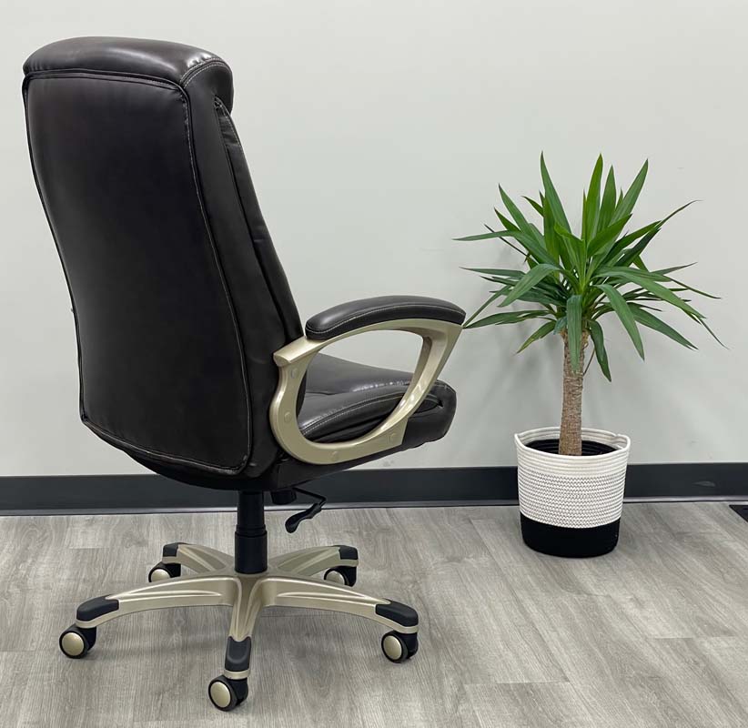 300Lbs. Capacity High Back Chair with Brown Leather & Champagne Frame