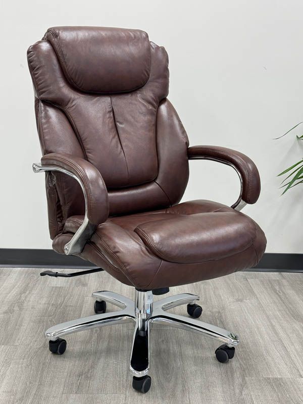500 lbs. Capacity Genuine Cowhide Leather Desk Chair in Brown