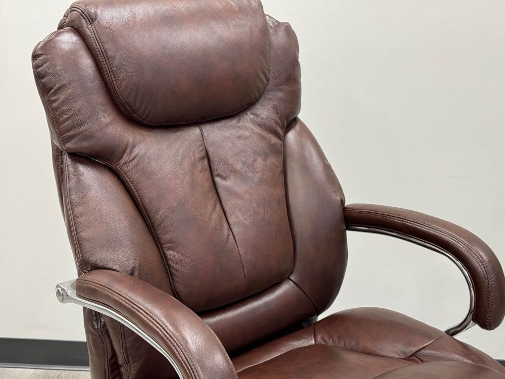 500 lbs. Capacity Genuine Cowhide Leather Desk Chair in Brown