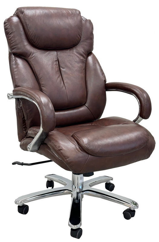 500 lbs. Capacity Genuine Cowhide Leather Desk Chair in Brown